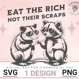 Gambá e guaxinim engraçados - design "Coma os ricos", produtos políticos ofensivos, download digital, designs de sublimação, ideia de presente de aniversário
