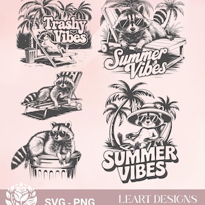Raccoon Summer Vibes SVG - PNG Bundle - Vibes trash amusantes et motifs d'été pour bricolage, sublimation et traceur, Cricut, Silhouette