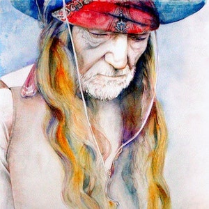 Willie Nelson portrait, archival print of original watercolor painting, Country Music, original ART, portrait painting, Texas, Nashville image 3