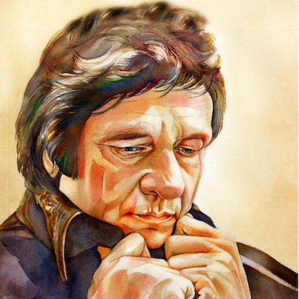 Johnny Cash, watercolor portrait, print from original art painting, country music, "The Man in Black" Ring of Fire, custom portrait