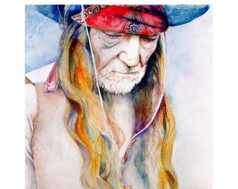 Willie Nelson portrait, archival print of original watercolor painting, Country Music,  original ART, portrait painting, Texas, Nashville