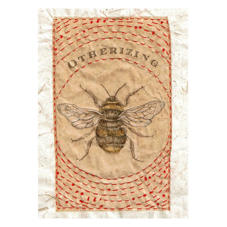 pearls teabag art Andromeda original art small original art ink drawing recycled teabag recycled art embroidery