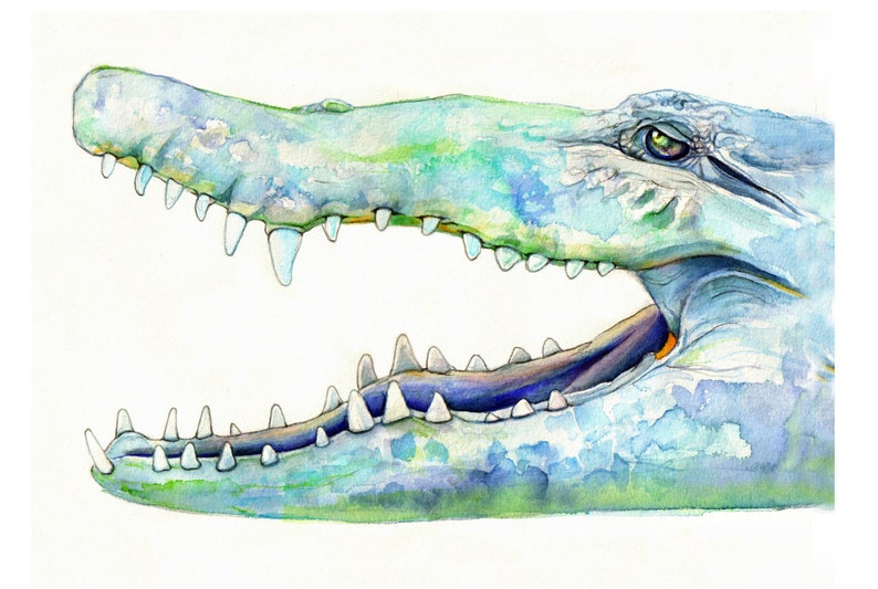 Art watercolor, print from original watercolor painting Crocodile children's decor, art print, alligator, children's illustration, giclee image 1