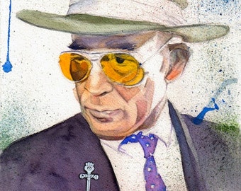 ART print from original watercolor- Hunter Thompson- Art custom portrait painting, Gonzo, watercolor art