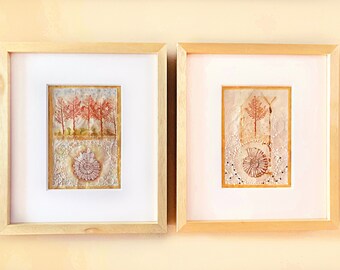 10% off for pair, Original Teabag art, Framed, ready to hang, recycled mixed media, Environmental series, Tree of Life 3+4, sustainable art
