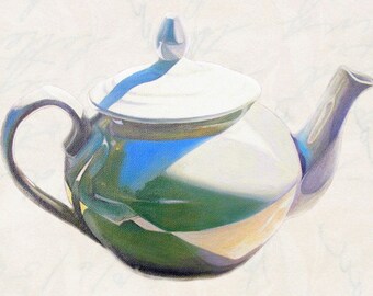 TEAPOT print From Original Oil Painting, Still life series, teapot still life painting, Kitchen painting, original quality giclee print