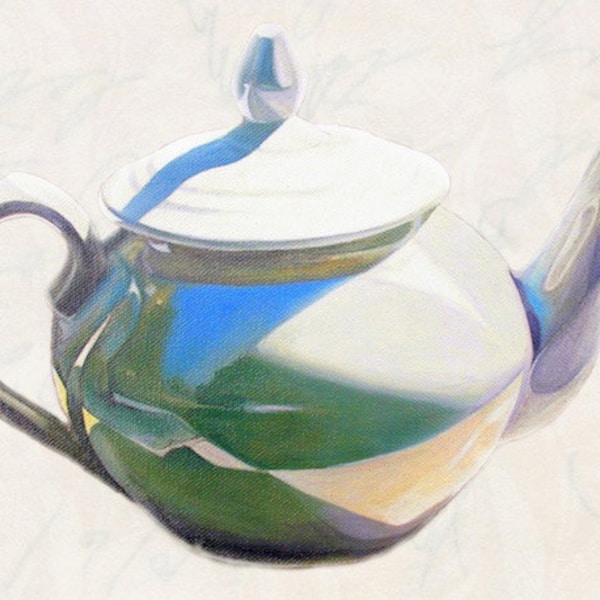 TEAPOT print From Original Oil Painting, Still life series, teapot still life painting, Kitchen painting, original quality giclee print