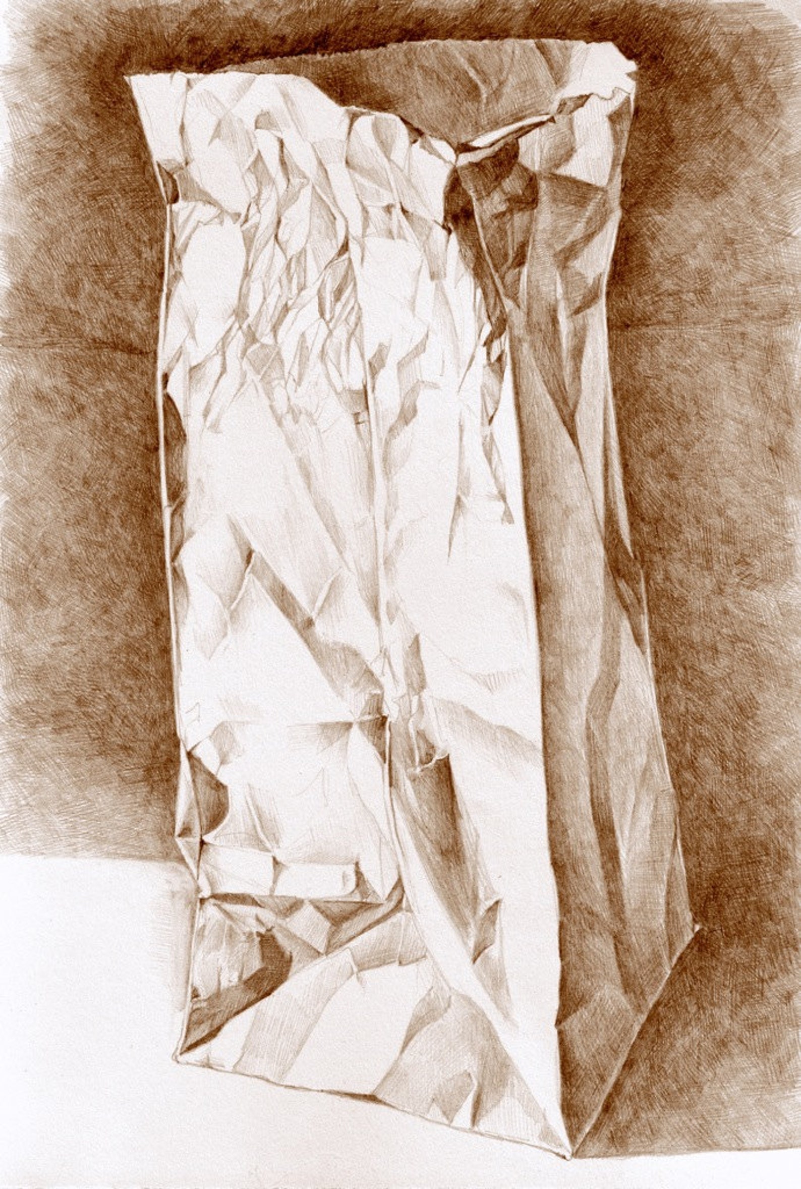 ART DRAWING Brown Paper Bag 2 sepia pencil Etsy