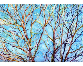 Watercolor landscape painting, Art Print from Original Watercolor trees Painting--Branches in Maine  2--Landscape Nature, trees