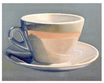 Coffee art, Art Print --Cup and Saucer--Print From Original Oil Painting, still life painting, coffee cup, coffee art, Kitchen Art.