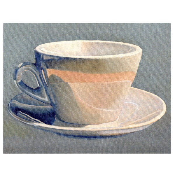 Coffee art, Art Print --Cup and Saucer--Print From Original Oil Painting, still life painting, coffee cup, coffee art, Kitchen Art.