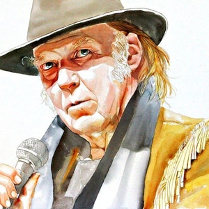 Neil Young portrait painting, print from original art watercolor portrait, custom watercolor portrait, portrait art, CSNY, Crazy Horse