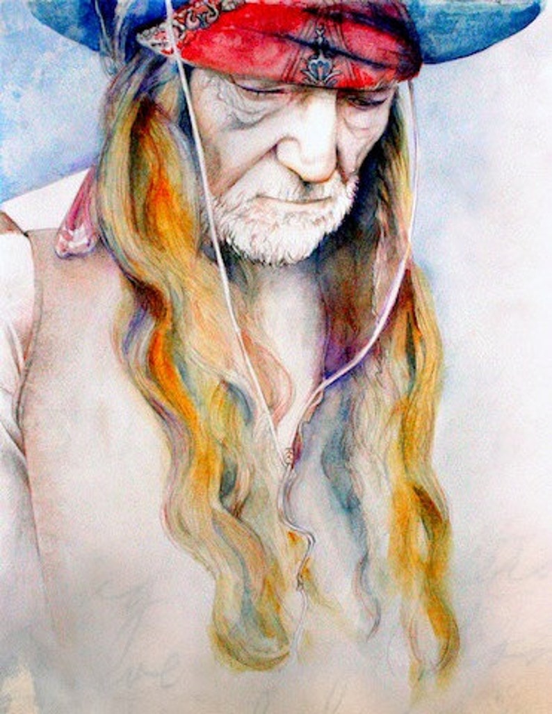 Willie Nelson portrait, archival print of original watercolor painting, Country Music, original ART, portrait painting, Texas, Nashville image 3