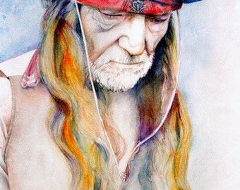 Willie Nelson portrait, archival print of original watercolor painting, Country Music,  original ART, portrait painting, Texas, Nashville