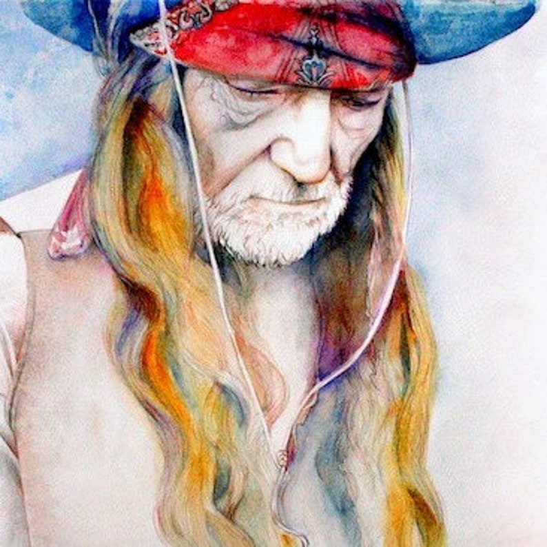 Willie Nelson portrait, archival print of original watercolor painting, Country Music, original ART, portrait painting, Texas, Nashville image 2