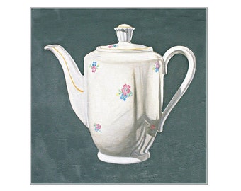 Art Print, stillife, Kitchen Art "Floral Teapot" Print From Original Oil Painting, teapot painting