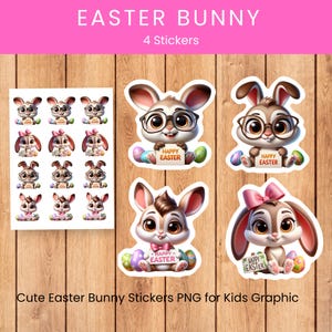 Cute Easter Bunny Stickers | Digital Download | Easter Decor Stickers- PNG for kids