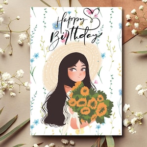 Ästhetische florale Geburtstagskarte | Digitaler Download | Boho-Geburtstagskarte | Druckbare Grußkarte 5 x 7 Zoll