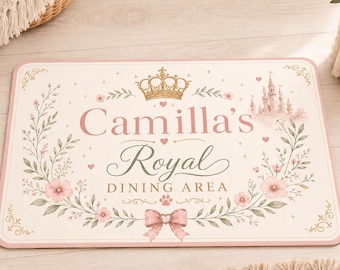 Personalisierte königliche Hundefuttermatte, kundenspezifisches Haustier-Fütterungs-Platzset mit Namen, Prinzessin Crown Floraler Speisebereich, rosa Hundenapf-Matte Geschenk 12x18