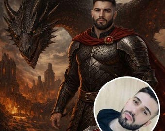 Personligt porträtt av medeltida riddare | Anpassad fantasikrigarkonst från foto