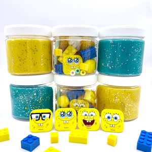 Sponge Bob Inspired 4oz or 8oz Playdough Jars, Play Dough Kit, Kids Party Favors, Sensory Kit, Birthday Gift