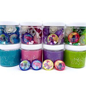 Trolls Inspired 4oz or 8oz Playdough Jars, Play Dough Kit, Sensory Kit, Trolls Birthday Gifts, Goodie Bags