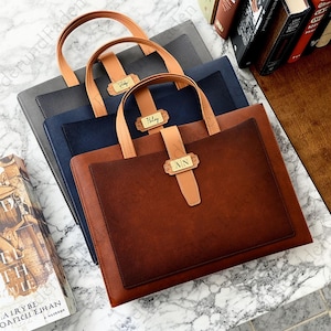 Personalized Vintage Leather Folder, Hand-Held Document Bag, Travel Document Storage Bag, A4 Document Bag, Teacher Gift, Father&#39;s Day Gift
