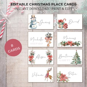 Weihnachtsfeier Tischkarten,Weihnachtsbaum Tischkarten Vorlage,druckbare Weihnachtsessen Namensplatz,Weihnachten gefaltete flache Karten,Aquarelldesign