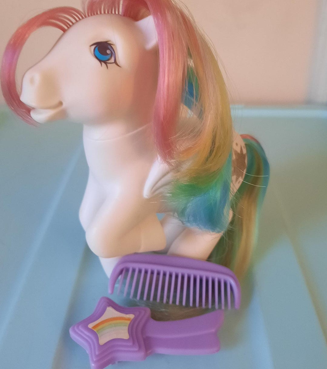 Mlp Using Comb My Little Pony G1 Starshine White Pegasus Rainbow Hair W/ Brush Comb ...