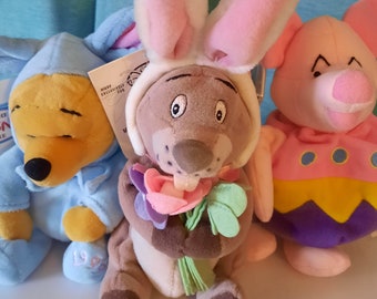 Vintage Winnie the Pooh Easter Beanbag Plush Set Disney Store with Tags