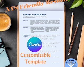 Puede incluir: Una plantilla de currículum diseñada para quienes buscan trabajo. La plantilla es compatible con ATS e incluye secciones para resumen, habilidades clave, experiencia profesional y educación. La plantilla es personalizable e incluye una opción de descarga digital.