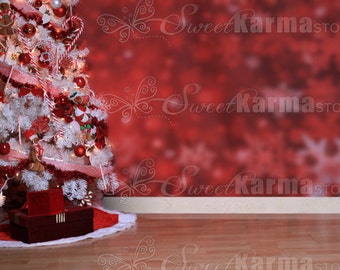 White Christmas tree on Red Digital Photography Background Image Downloadable JPG #1015