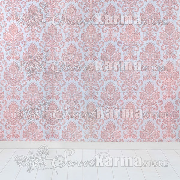 Pink Damask Wall Paper White Floor Digital Photography Background Image Downloadable JPG #1018