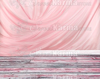 Pink Swag Curtain with Rustic Wood Floor Digital Photography Background Backdrop Image Downloadable JPG #1042