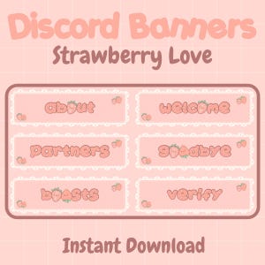30 Strawberry Discord Banners | Titles | Headers | Cute | Aesthetic | Fruit | Server | Streaming | Pink | Kawaii | Berry | White | Red
