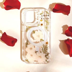 Real Pressed Flower Phone Case: Custom Name MagSafe phone case for iPhone 17 16 E 15 14 13 12 11 Pro Max plus Samsung S 26 25 24 23 22 cover