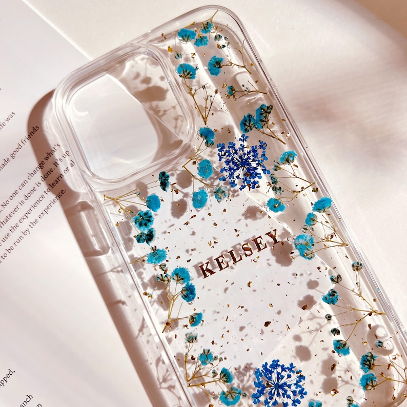 Custom Pressed Flower handmade Phone Case Personalized with Name iPhone Case Gift Personalised Samsung galaxy customized pink Phone Cases image 8