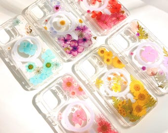 Dried Pressed Flower Custom Name MagSafe Phone Case for iPhone 17 16 E 15 14 13 12 11 Pro Max plus Samsung s 26 25 24 23 22 cover
