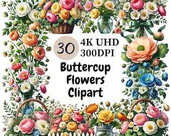 Buttercup Flowers Clipart: 30 Cheerful PNG Designs (Commercial Use)