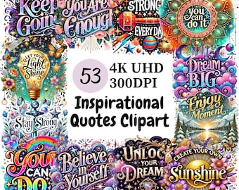 Inspirational Quotes Clipart: 53 PNG Positive Messages (Digital Download)