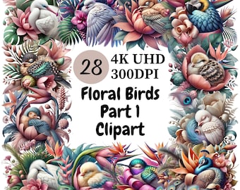 Floral Birds Clipart: 28 Elegant PNG Images (Commercial Use)