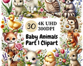 赤ちゃん動物のクリップアート：PNG形式の保育園デザイン30点（デジタルダウンロード）