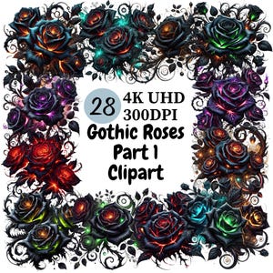 Gothic Roses Clipart: Dark Floral PNG Designs (Commercial Use)
