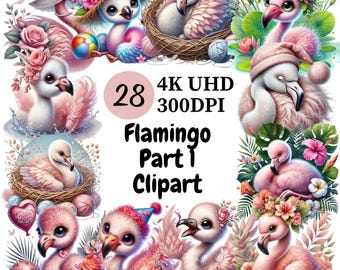Flamingo Clipart: 28 PNG Tropenvogel Grafiken (Kommerzielle Nutzung OKAY