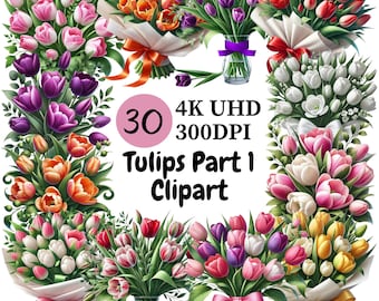 Tulips Clipart: 30 Elegant Floral PNG Images (Digital Download)