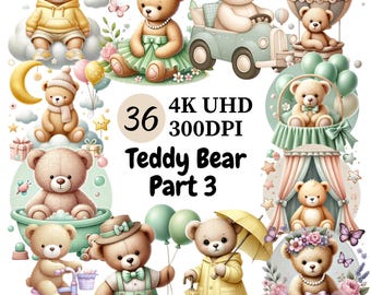 Teddy Bear Clipart: 38 Playful PNG Graphics (300 DPI)