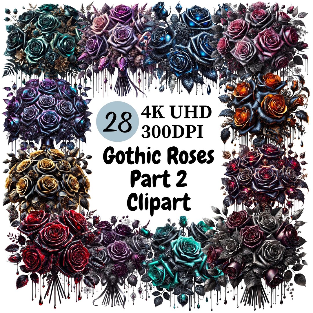Dramatic Roses Gothic Roses Clipart (P2) - 28 PNG, Dark and Enchanting Rose Designs ...