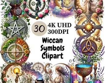 Wiccan Symbols Clipart: Moons, Pentacles, Stars (Digital Download)