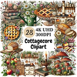 Cottagecore Clipart - 28 PNG gemütliche und skurrile, von der Natur inspirierte Illustrationen mit Vintage-Charme und rustikaler Schönheit, unbegrenzte kommerzielle Nutzung