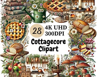 Cottagecore Clipart: 28 PNG Vintage Nature Illustrations (Commercial Use)